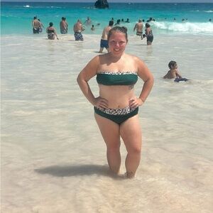 Green Leopard Print Bandeau Bikini